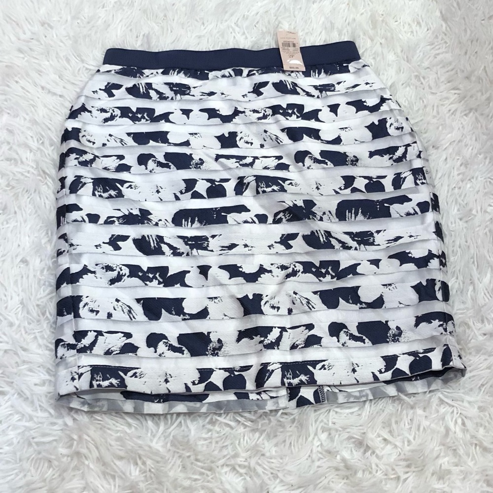Ann Taylor Floral Mesh Ribbon Striped Skirt Blue White 2‎ Petite